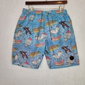 Nerf Summer BBQ Swim Trunks Graphic Print River Picnic Theme Mens Size M